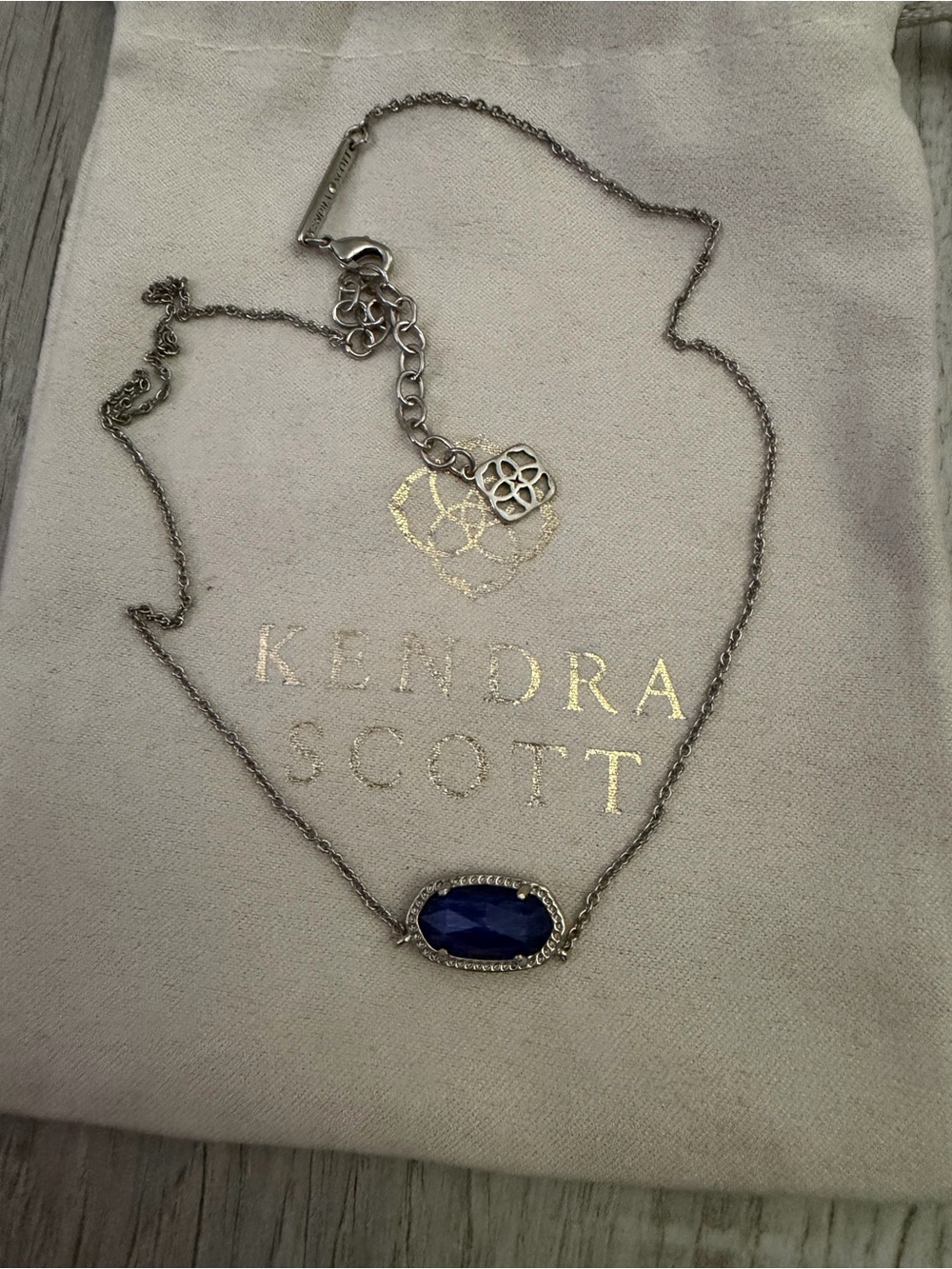 Kendra Scott Silver Necklace with Dark Blue Stone
